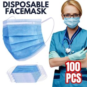 100 PCS Protective Disposable Face Mask Cover 3 Ply Disposable Face Masks - Blue