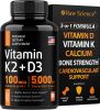 Vitamin D3 K2 Calcium Supplement Vitamin D 5000 IU Vitamin K2 MK7 100 mcg for Immune Support Bone Strength Heart Health Supplements Teeth Vitamins Wit