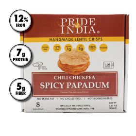 Pride Of India - Spicy Chickpea Masala Papadum Lentil Crisp, 10 count (3.53oz - 100gm) - Microwaveable Instant Chips, Gluten-Free Vegan Crackers