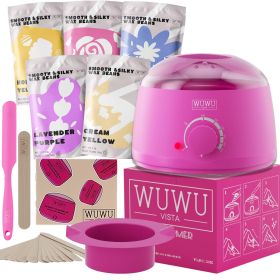 Waxing Kit 19 Items, WUWUVISTA Hair Removal Wax Kit With Wax Melt Warmer Waxing Beads For Face, Brazilian, Full Body, Bikini Suitable For Plugs Of Ame (Option: Pink-US Plug)