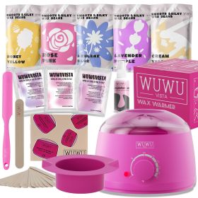 Waxing Kit WUWUVISTA 23 Items Hair Removal Wax Kit With Wax Warmer Waxing Beads For Face, Brazilian, Full Body, Bikini, Sensitiive Skin  Skin Suitable (Option: Pink-USplug)